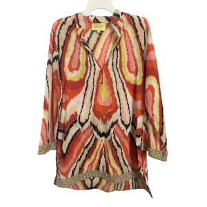 Finch Multicolored Cotton Tunic Swim Cover Resort Wear Abstract Size XL Artsy